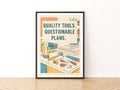 Quality Tools Questionable Plans Retro Poster, Funny Workshop Wall Art Print, Man Cave Gift