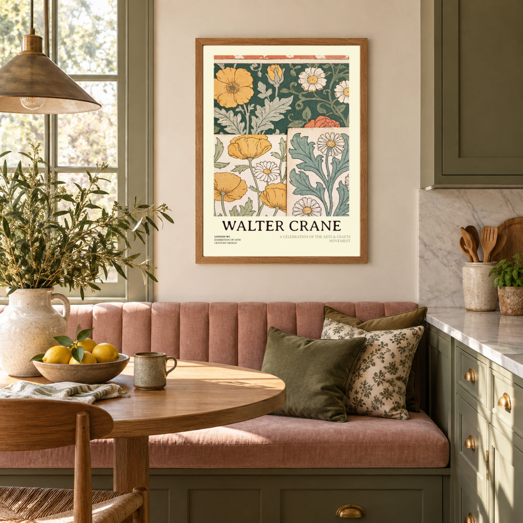 Walter Crane Poster, Arts and Crafts Floral Wall Art, Poppies and Daisies Print, Botanical