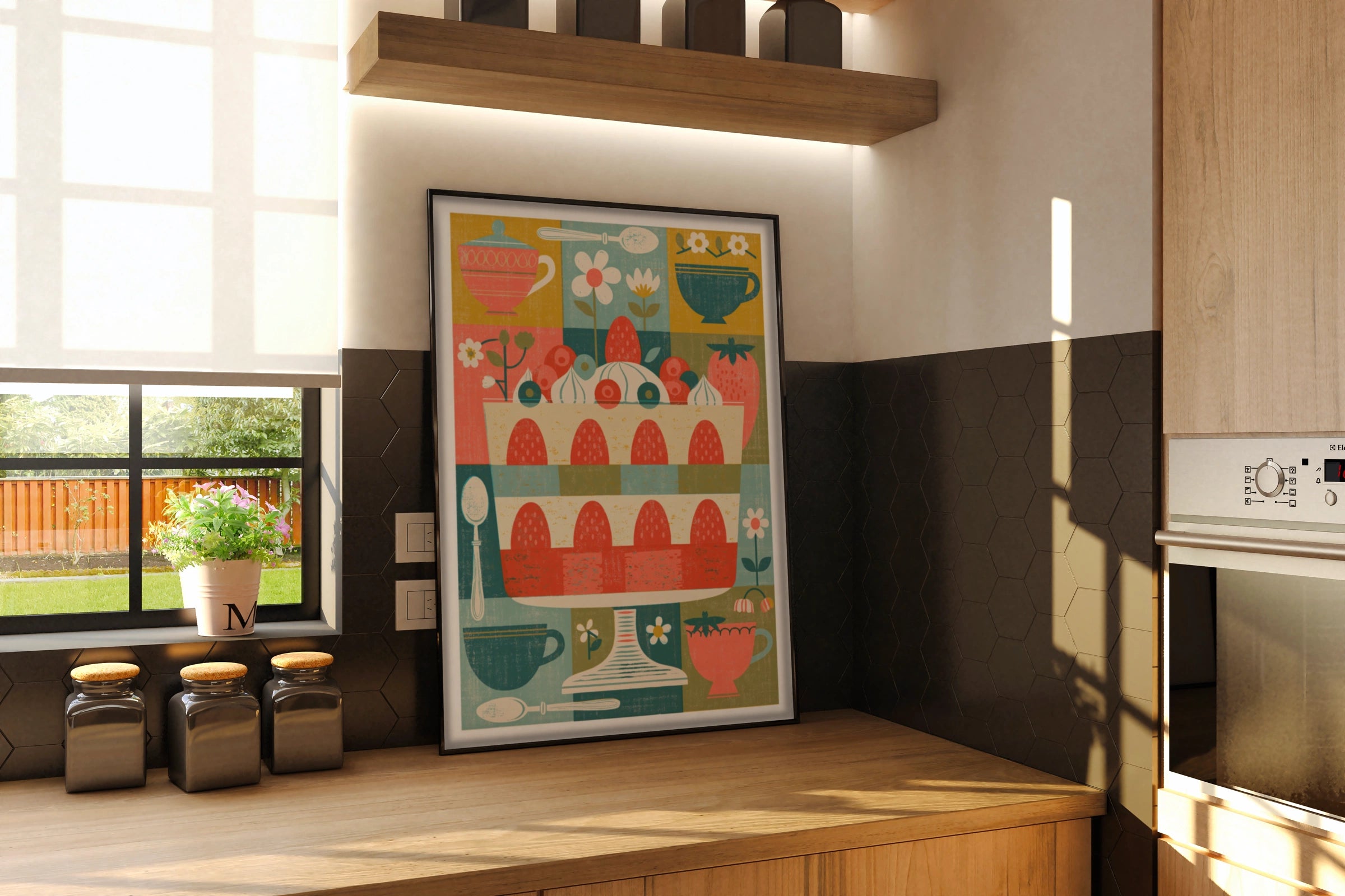 Vintage Trifle Print,  Rustic Kitchen Decor, Retro Mid Century Risograph Art