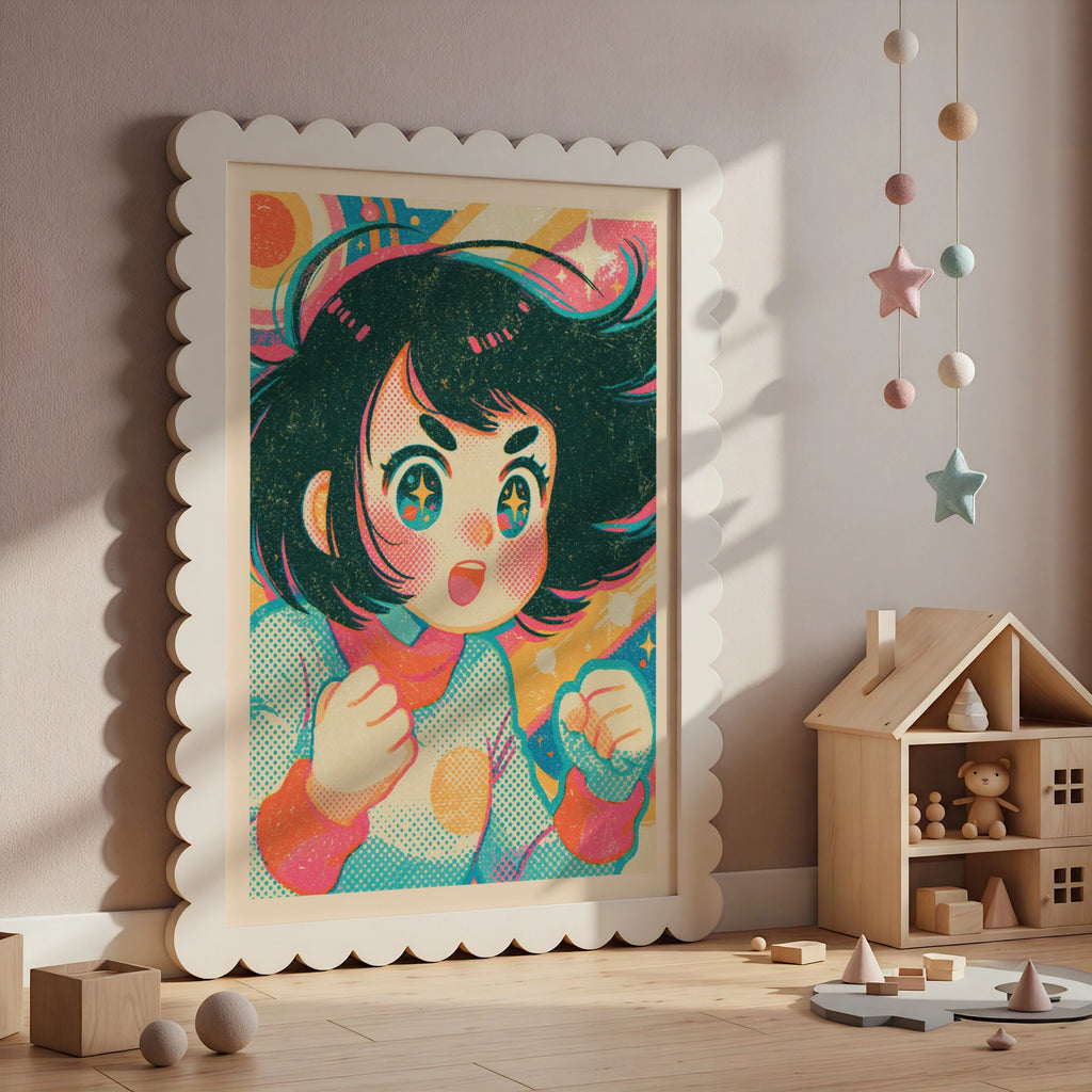 Retro Anime Girl Print, Vintage Kawaii Poster, 1980s Kawaii Cool Wall Art, Collectable