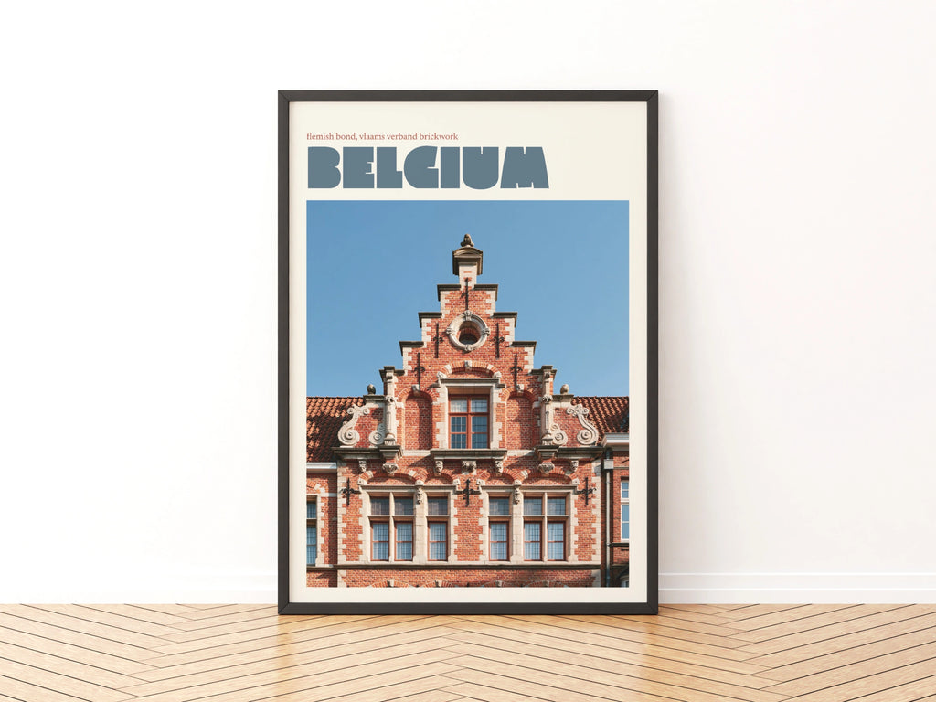 Belgium Travel Poster, Flemish Architecture Print, Retro Modern Style Europe Wall Art, Bruges Style Decor