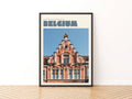 Belgium Travel Poster, Flemish Architecture Print, Retro Modern Style Europe Wall Art, Bruges Style Decor
