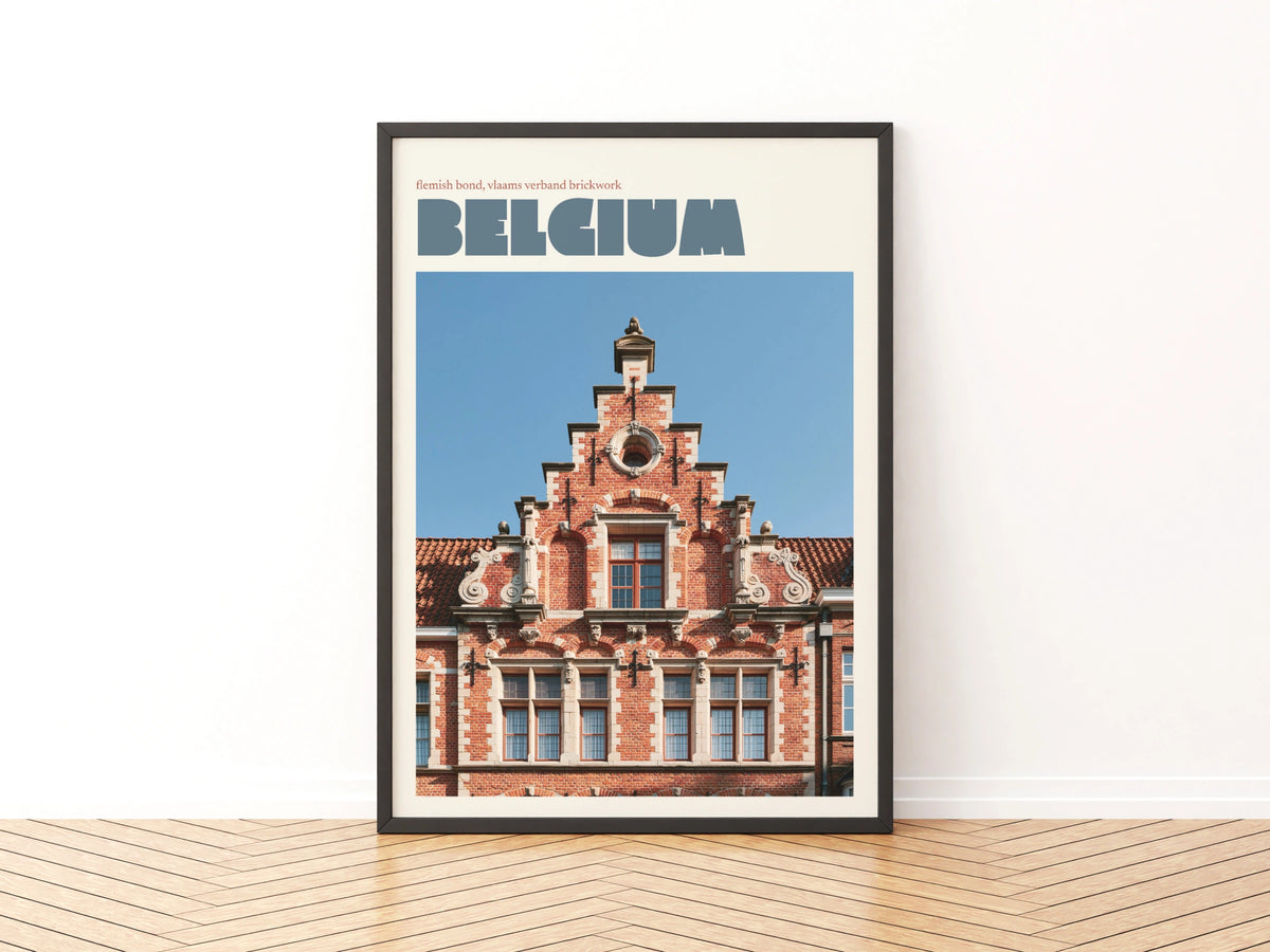 Belgium Travel Poster, Flemish Architecture Print, Retro Modern Style Europe Wall Art, Bruges Style Decor