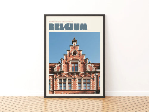 Belgium Travel Poster, Flemish Architecture Print, Retro Modern Style Europe Wall Art, Bruges Style Decor