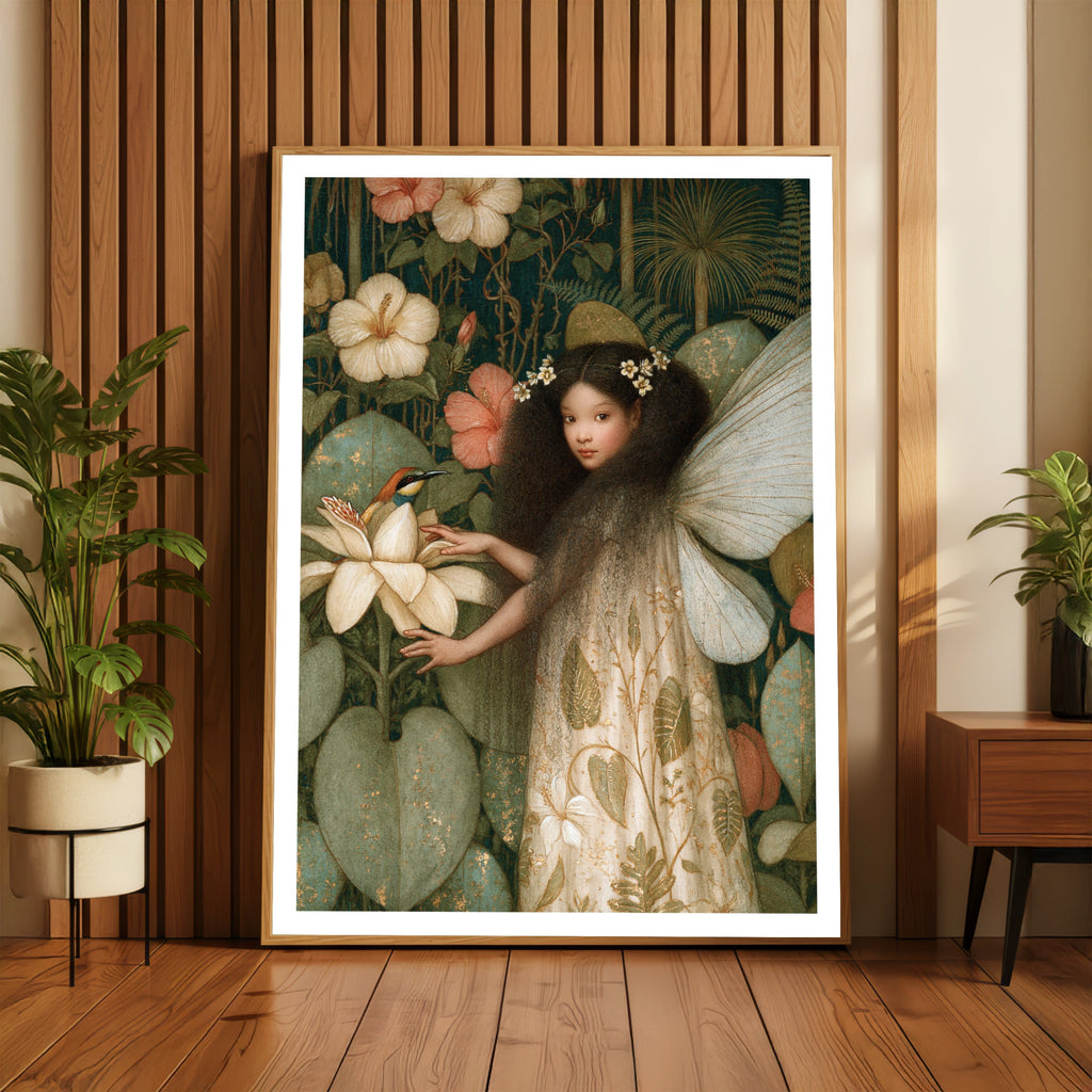 Tropical Fairy Garden Classic Inspired Print, Botanical Fantasy Poster, Floral Fairy Wall Art
