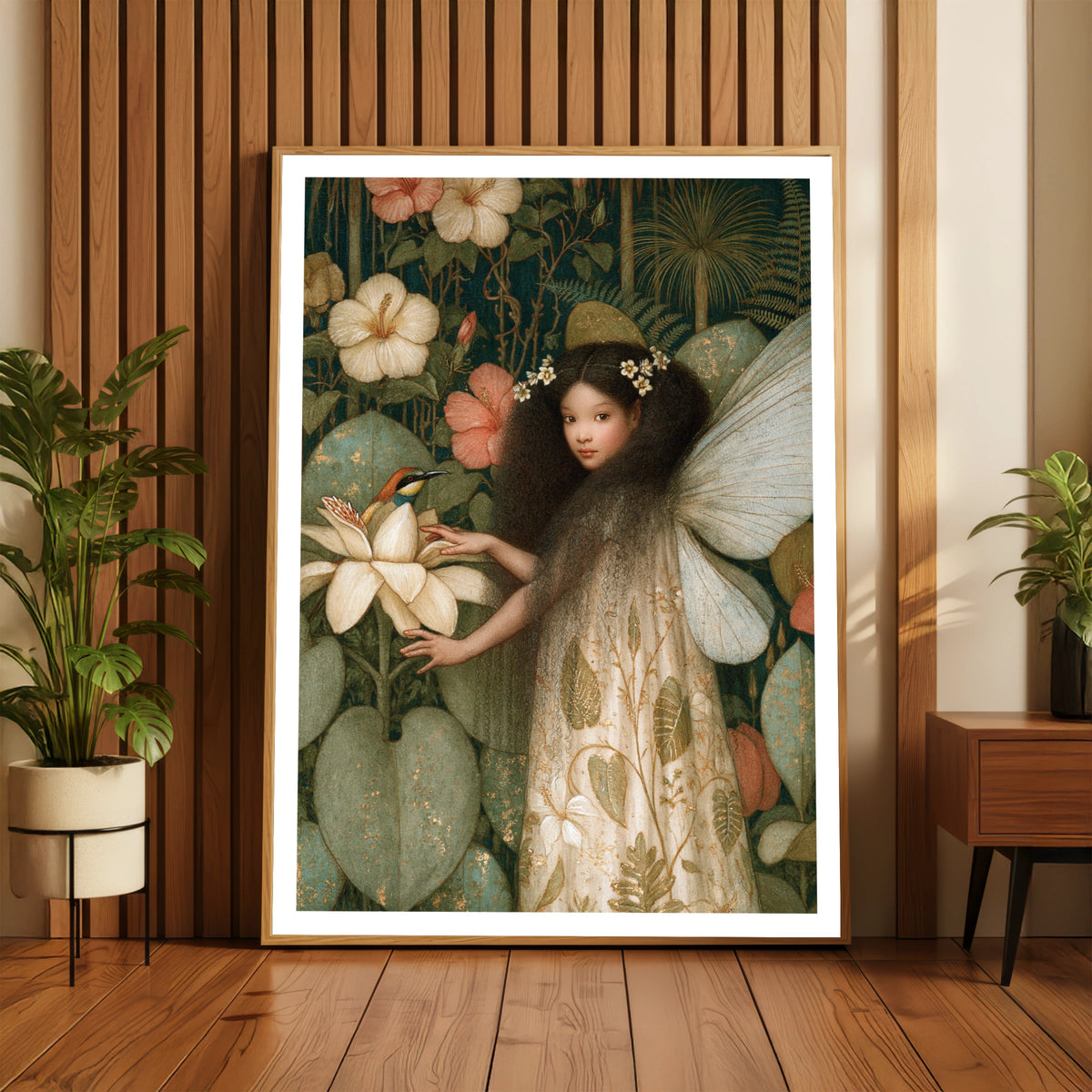 Tropical Fairy Garden Classic Inspired Print, Botanical Fantasy Poster, Floral Fairy Wall Art