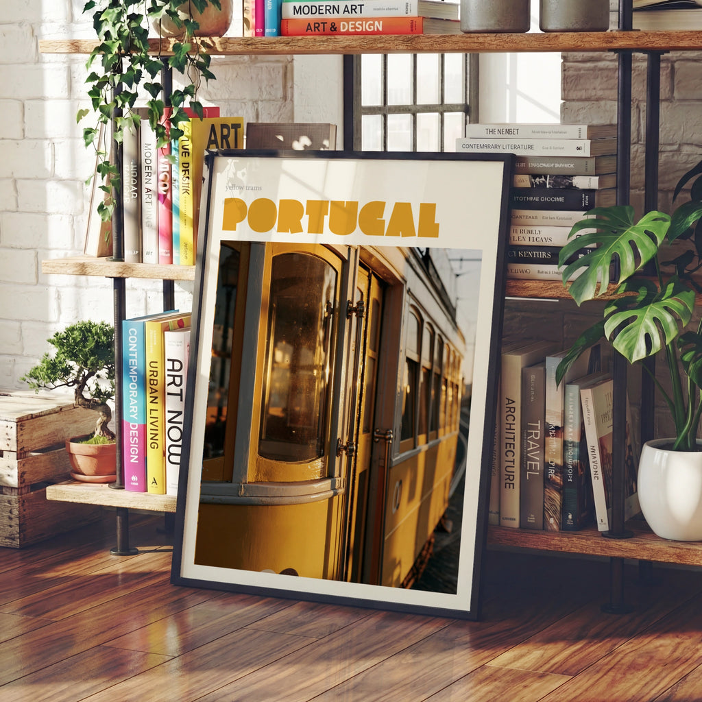 Portugal Yellow Tram Print, contemporary Lisbon Travel Wall Art, Tram 28 Decor