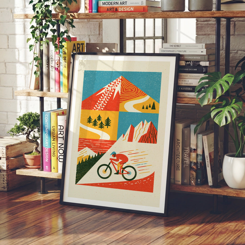 Mountain Bike Retro Poster, Cycling Wall Art Print, MTB Gift, Outdoor Adventure Decor