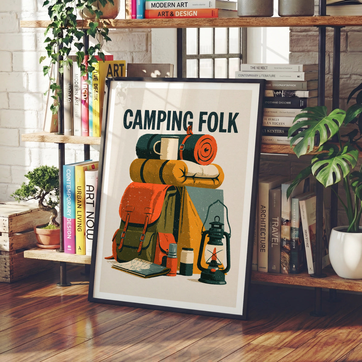 Camping Folk Vintage Poster, Retro Outdoor Wall Art, Hiking Gift Print, Adventure Decor
