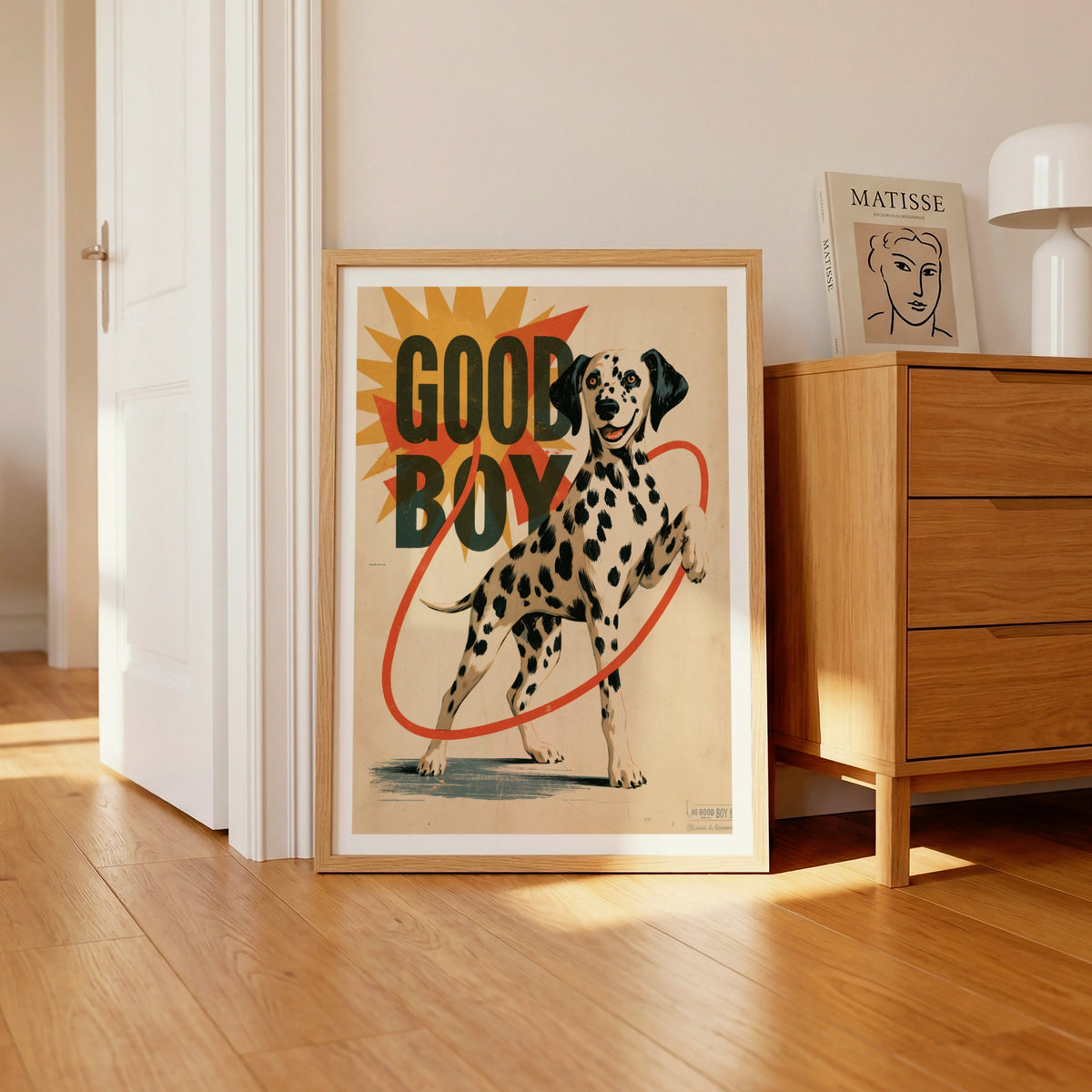 Good Boy Dalmatian Retro Dog Print, Vintage Style Spotted Dog Poster, Folk Art Wall Decor