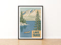 Lake Tahoe Retro Travel Poster, Vintage Travel Print, Sierra Nevada Mountain Lake, California