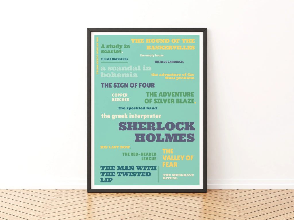 Sherlock Holmes Typography Print, Conan Doyle Literary Poster, Teal Book Lover Wall Art