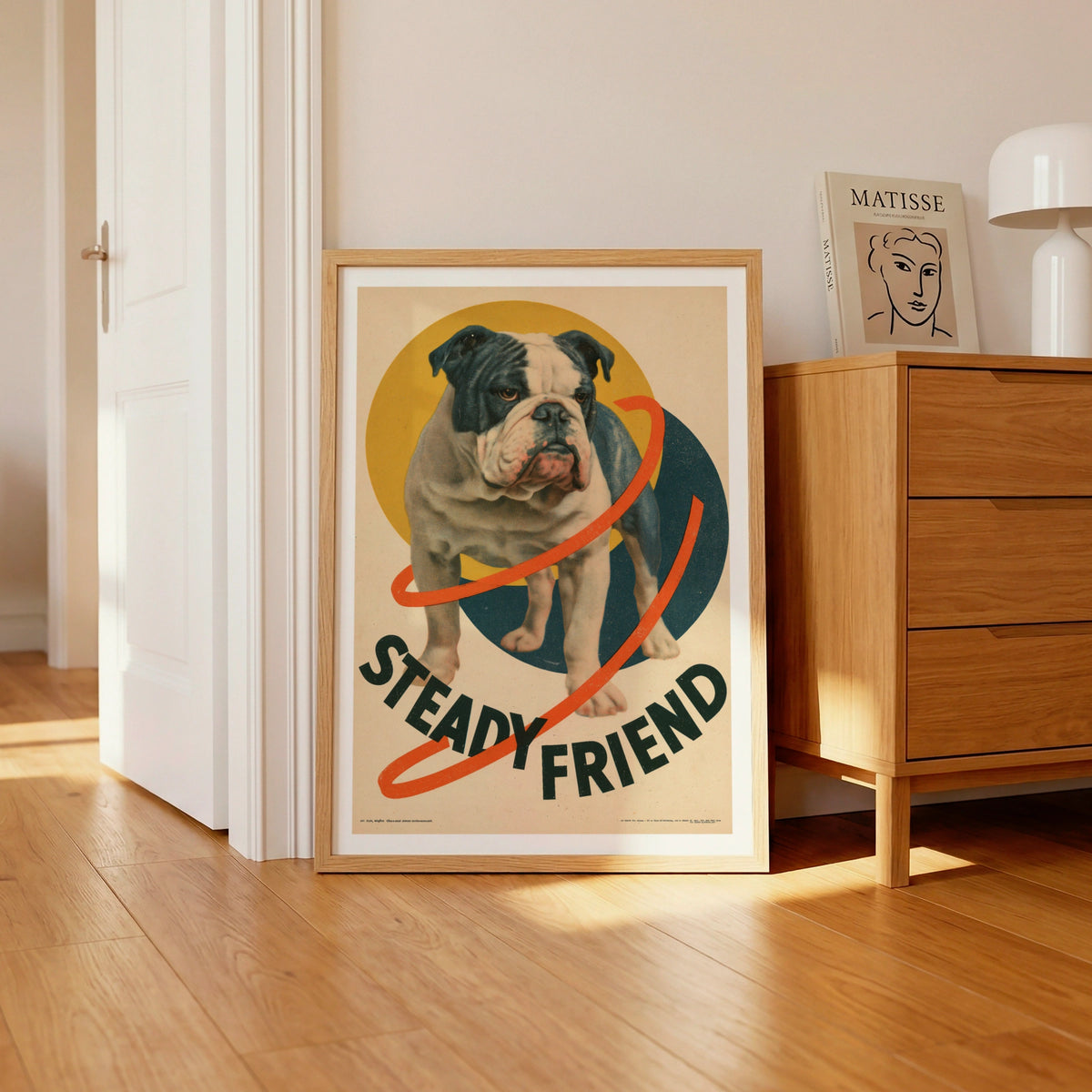 Retro Bulldog Poster, Steady Friend Vintage Dog Print, Folk Art Wall Decor Gift