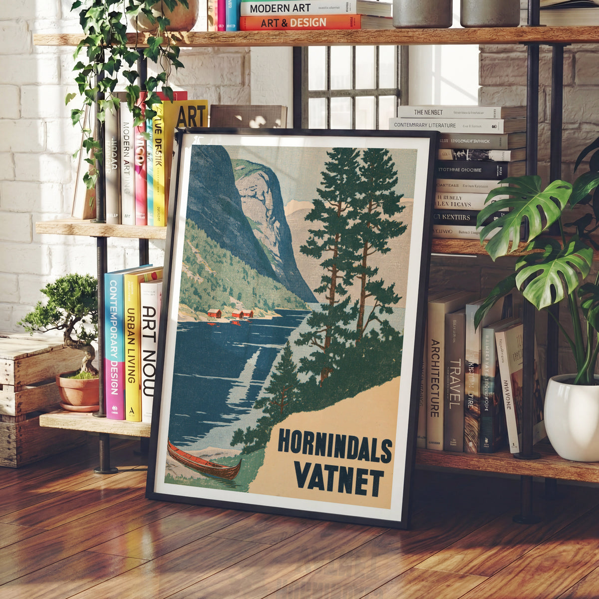 Retro Hornindalsvatnet Norway Poster, Vintage Travel Print, Norwegian Fjord Wall Art, Scandinavian