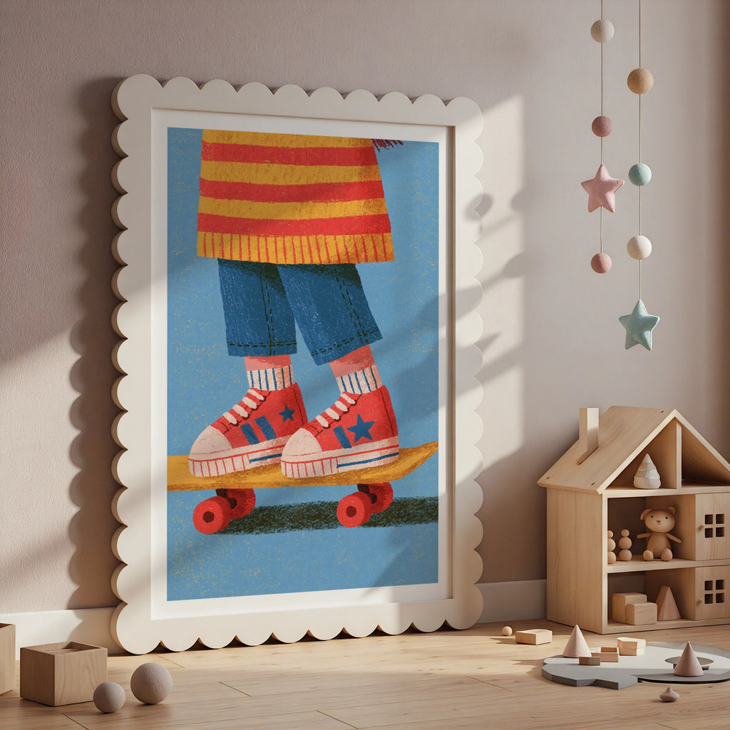 Retro Skateboard Kids Print, Children's Wall Art, Colourful Nursery Poster, Vintage Style