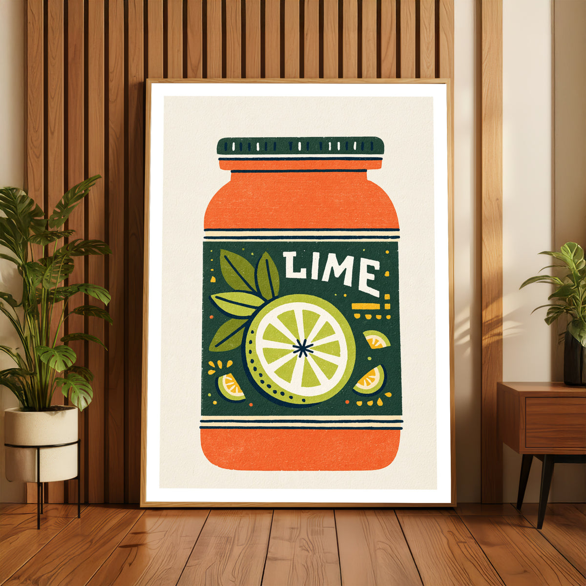 Vintage Food Poster Print | Rustic Kitchen Decor, Lime Jar Wall Art, Retro Citrus Illustration