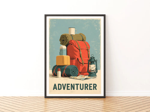 Adventurer Retro Camping Poster, Vintage Travel Print, Hiking Wall Art, Outdoor Gift