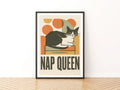 Nap Queen Cat Print, Retro Cat Wall Art, Tuxedo Cat Folk Art, Mid Century Modern Cat Decor