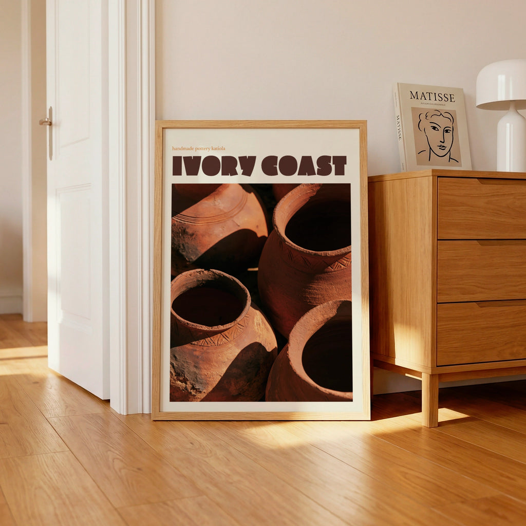 Ivory Coast Print, contemporary Africa travel art, Katiola pottery wall art