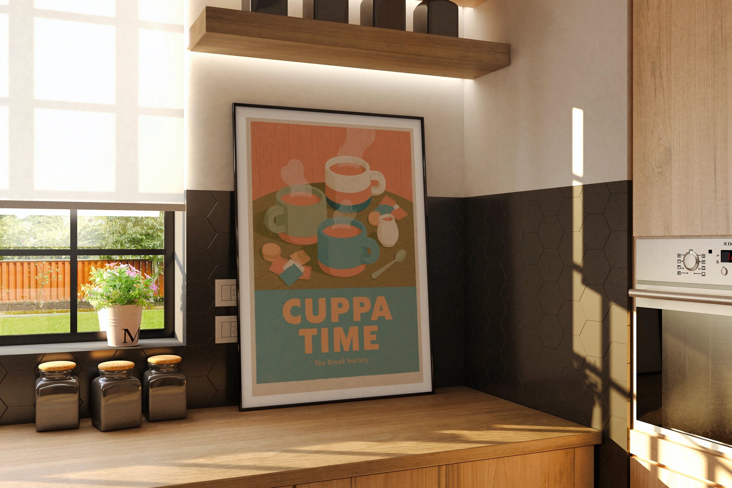 Cuppa Time Vintage Food Poster Print | Rustic Kitchen Decor | Retro Mid Century Risograph Tea