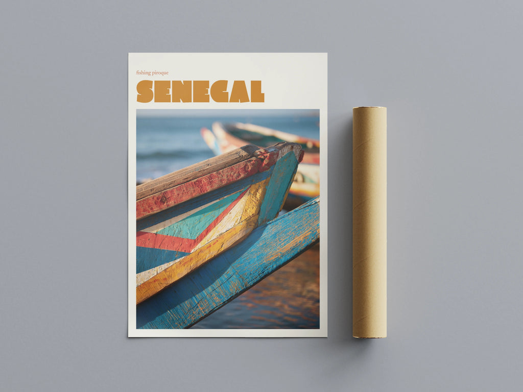 Senegal Travel Print, contemporary African Wall Art, Fishing Pirogue Boat Coastal Decor