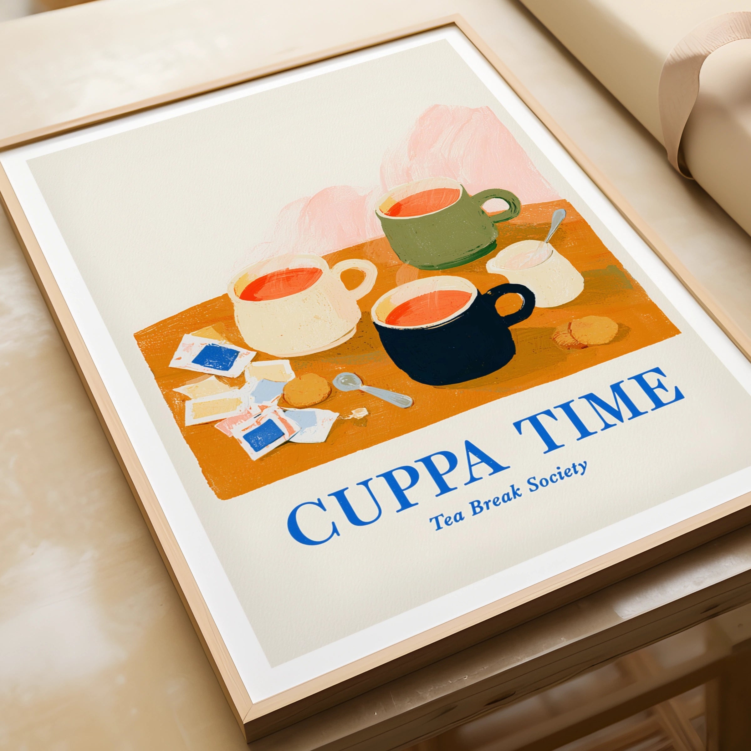Cuppa Time Tea Print, Vintage Food Poster Print, Rustic Kitchen Decor, Retro Mid Century Risograph