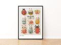 Bug Folk Kids Wall Art, Retro Wooden Toy Insect Print, Children's Collectable Poster