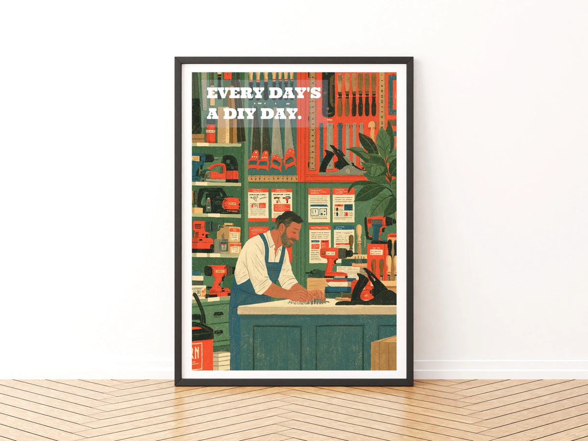 Every Day's a DIY Day Retro Poster, Vintage Workshop Wall Art, Handyman Print Gift