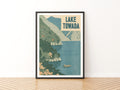 Retro Lake Towada Japan Travel Poster, Vintage Travel Woodblock Style Print, Japanese Wall Art
