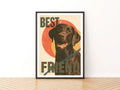 Retro Labrador Print, Best Friend Dog Wall Art, Chocolate Lab Gift, Vintage Style