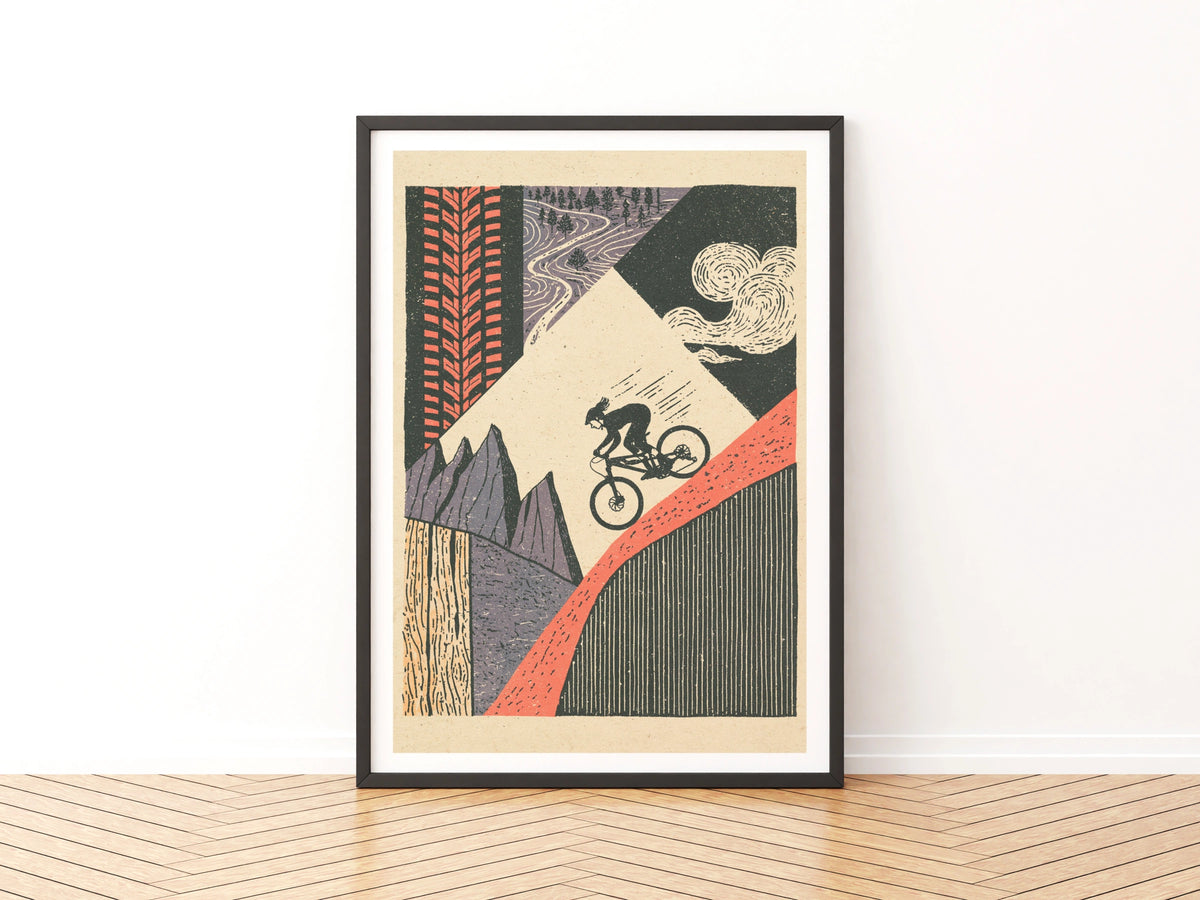 Retro Mountain Bike Poster, MTB Wall Art Print, Vintage Cycling Gift, Trail Riding Decor