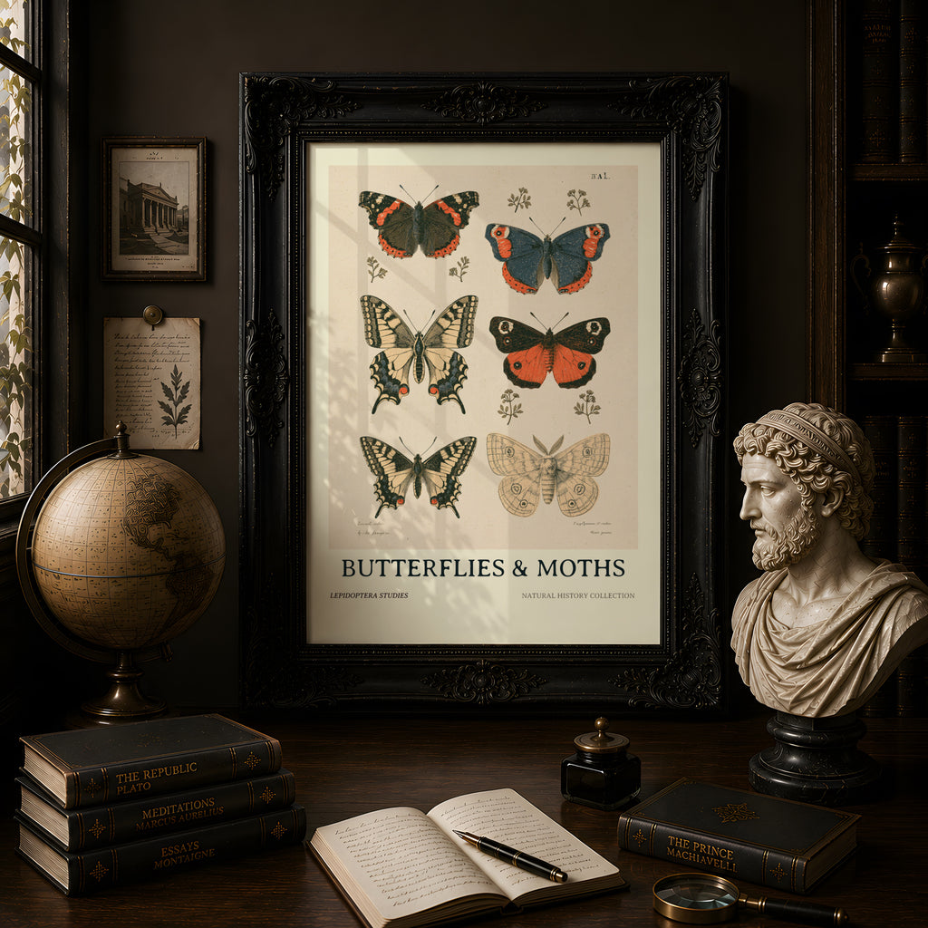 Vintage Butterflies and Moths Print, Natural History Poster, Botanical Nature Wall Art, Lepidoptera
