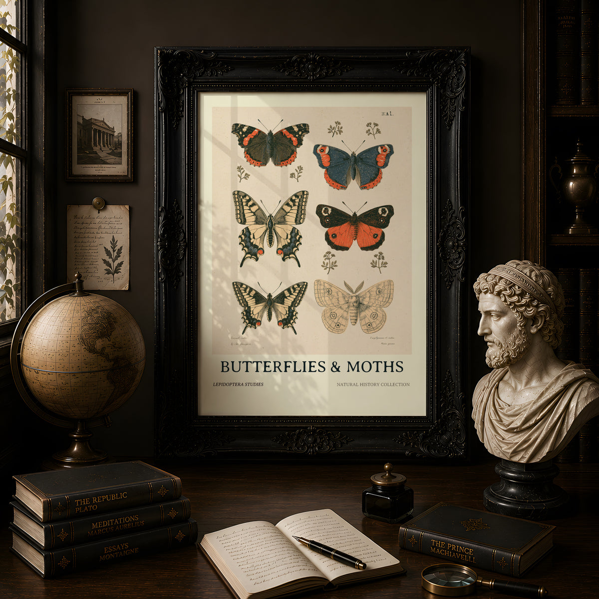 Vintage Butterflies and Moths Print, Natural History Poster, Botanical Nature Wall Art, Lepidoptera