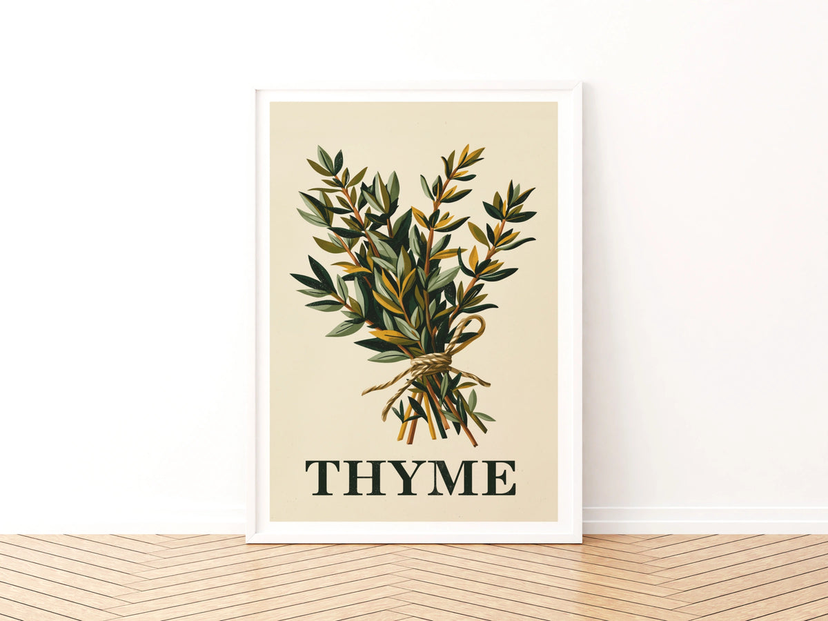 Thyme Herb Vintage Food Poster Print | Rustic Kitchen Decor | Retro Mid Century Risograph Art
