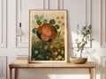 Vintage Rose Botanical Wall Art, Whimsical Floral Print, Rust Red Flower Poster, Cottage Garden