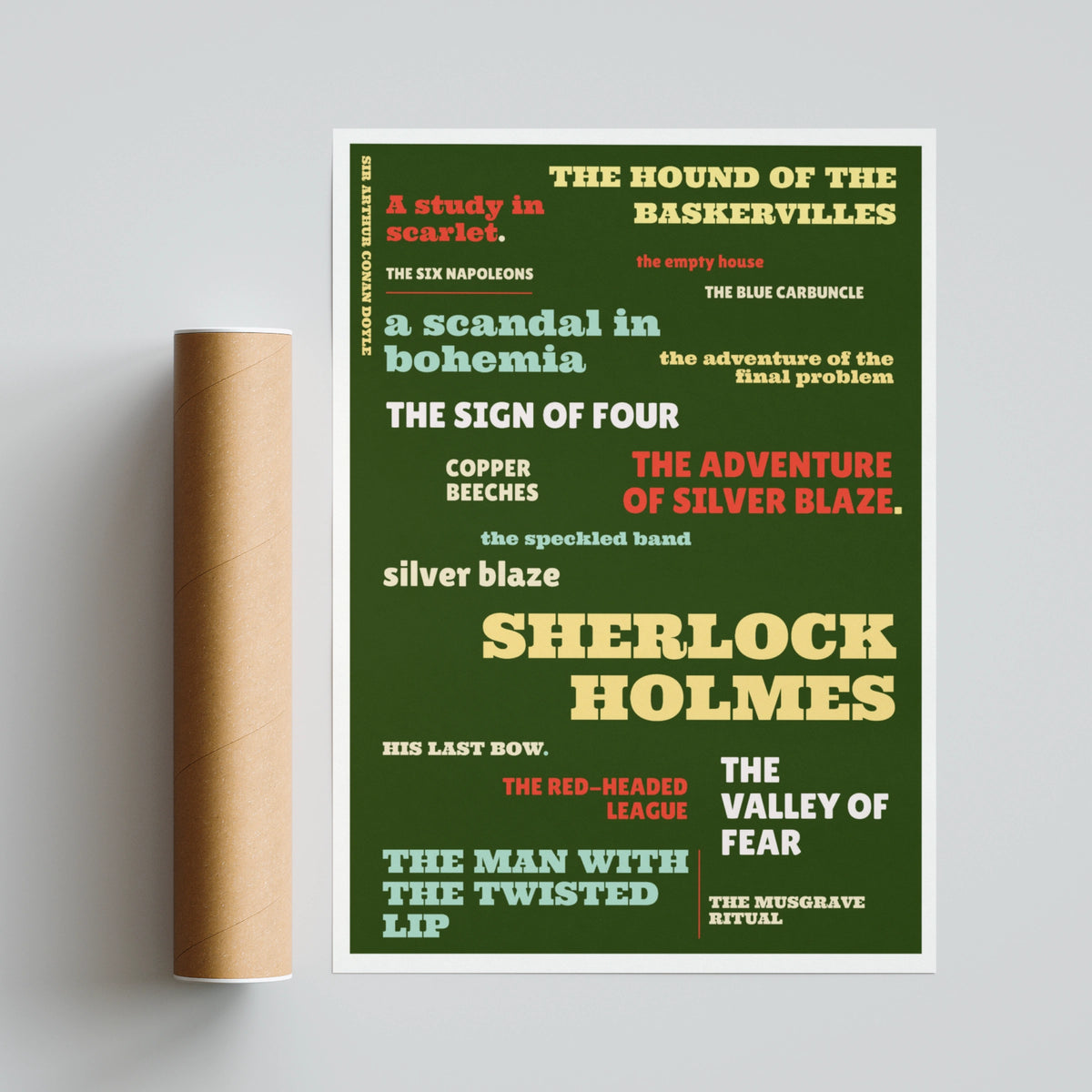 Sherlock Holmes Typography Print, Conan Doyle Stories Poster, Literary Wall Art Gift