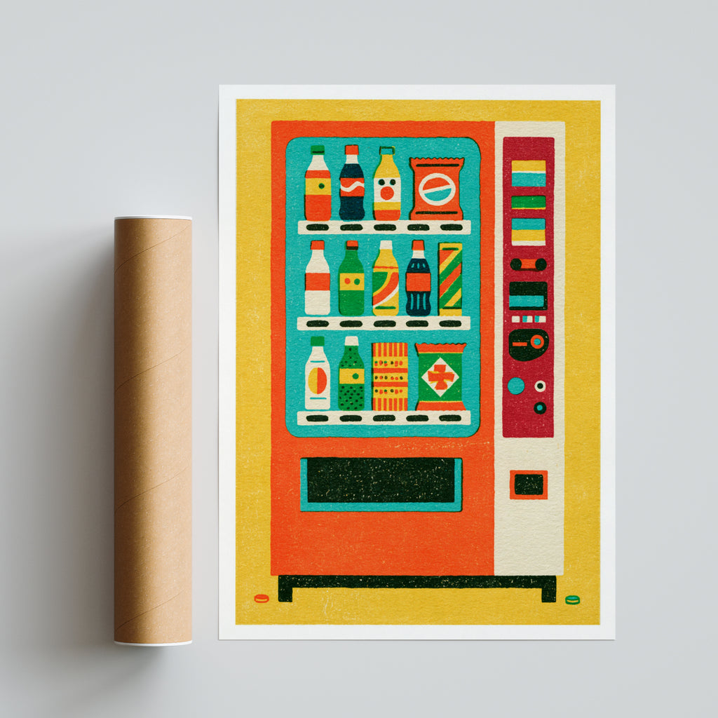Retro Vending Machine Poster, Vintage Snack Art Print, Bold Colourful Pop Art Wall Decor