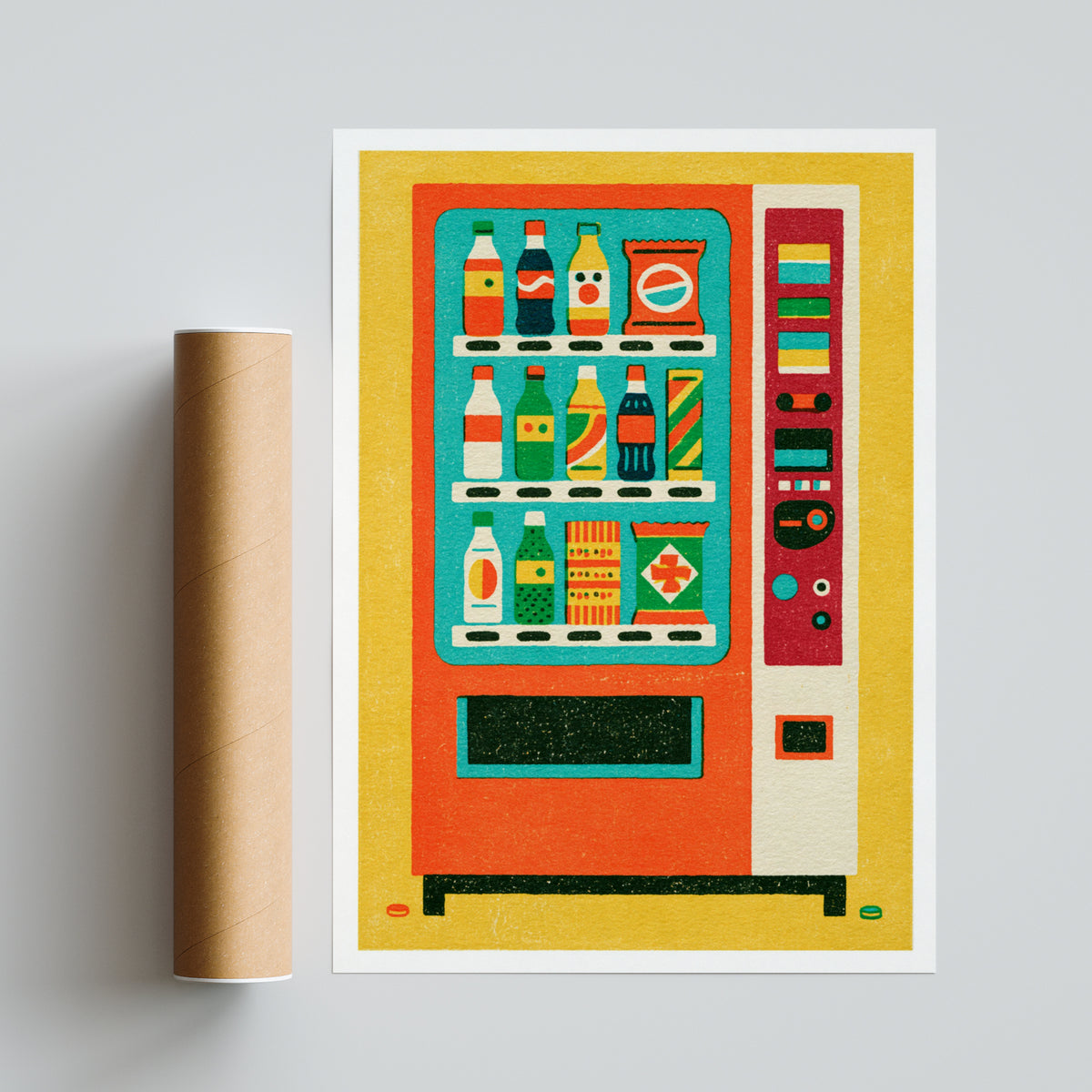 Retro Vending Machine Poster, Vintage Snack Art Print, Bold Colourful Pop Art Wall Decor