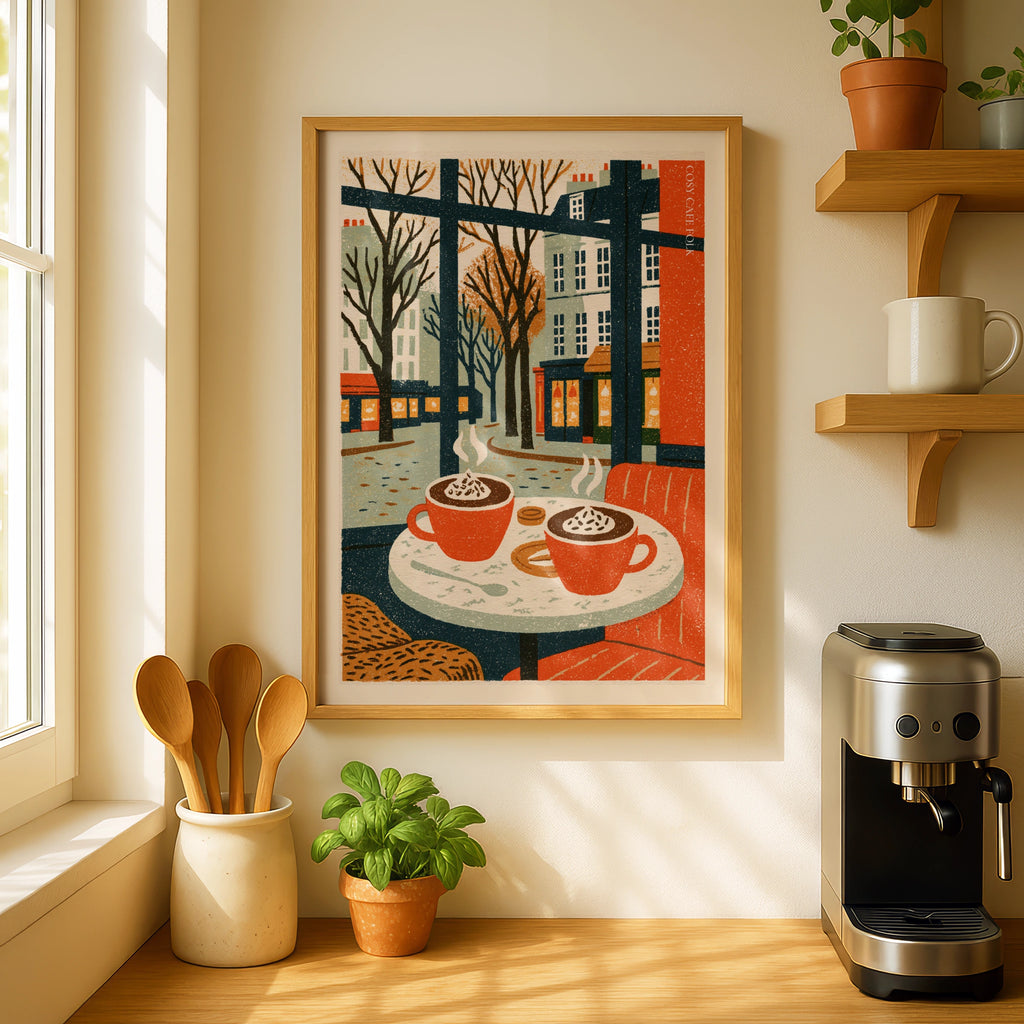 Vintage Food Poster Print, Cosy Cafe Coffee Art, Rustic Kitchen Decor, Retro Mid Century Risograph