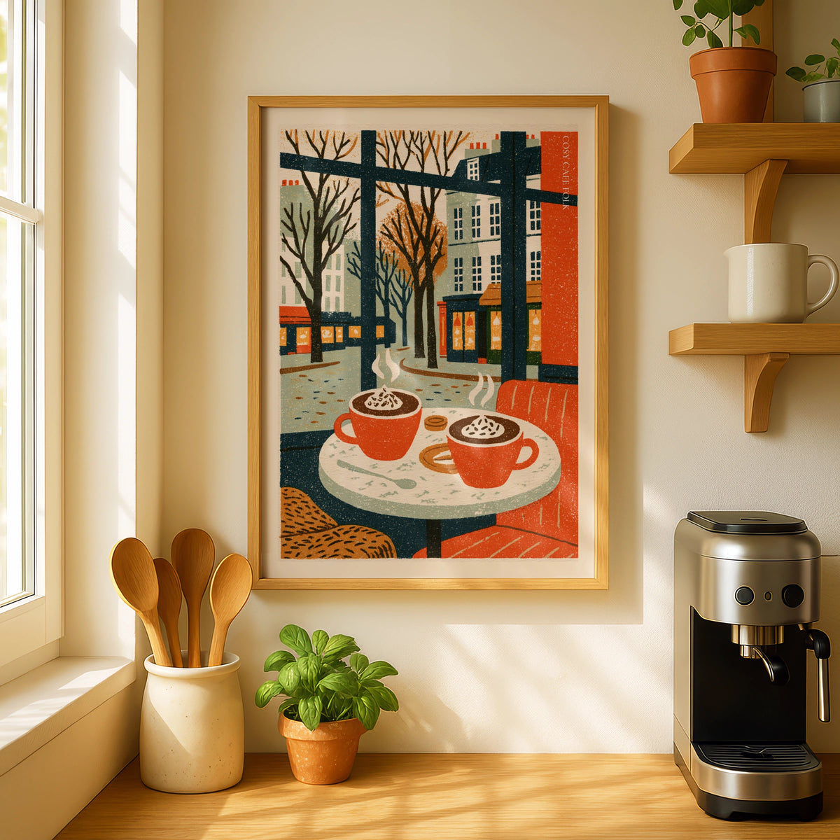 Vintage Food Poster Print, Cosy Cafe Coffee Art, Rustic Kitchen Decor, Retro Mid Century Risograph