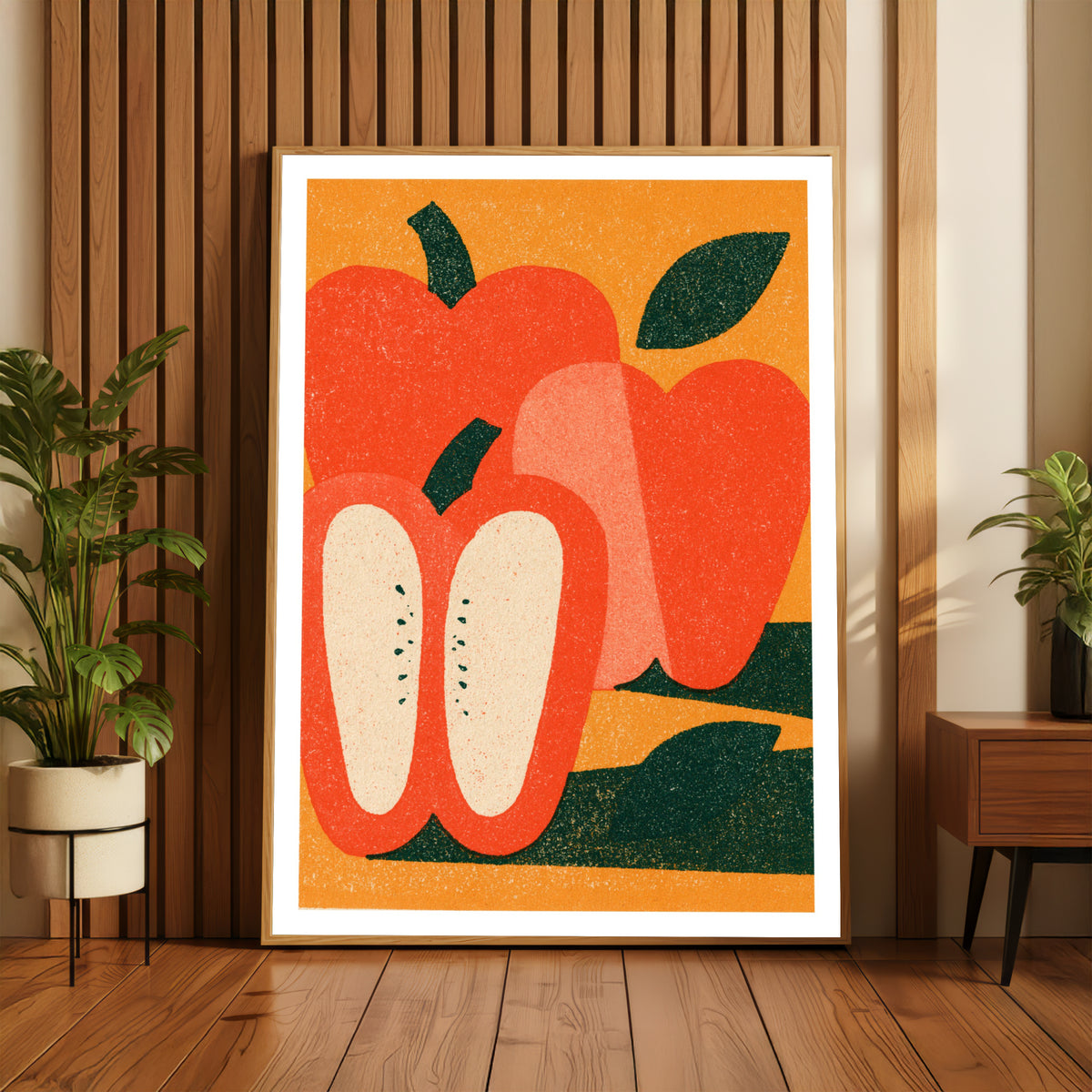 Vintage Food Poster Print | Rustic Kitchen Decor, Red Pepper Wall Art, Mid Century Vegetable Art