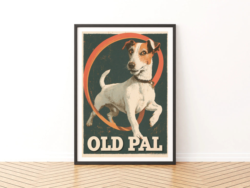 Retro Jack Russell Terrier Poster, Old Pal Vintage Dog Print, Teal Orange Wall Art