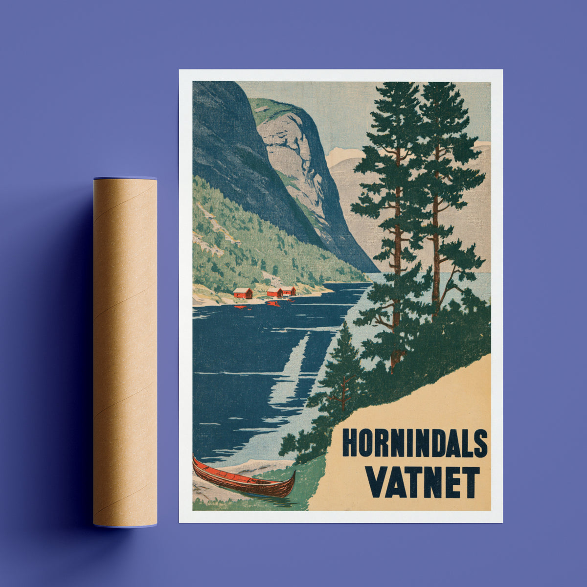 Retro Hornindalsvatnet Norway Poster, Vintage Travel Print, Norwegian Fjord Wall Art, Scandinavian