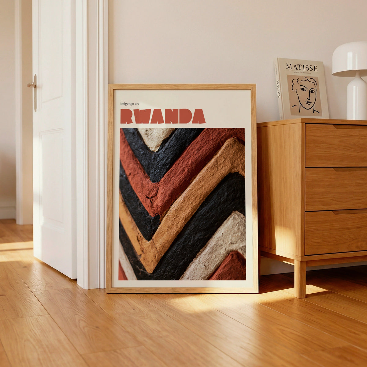 Rwanda Contemporary Travel Art Print, Imigongo African Wall Art, Terracotta Geometric Decor
