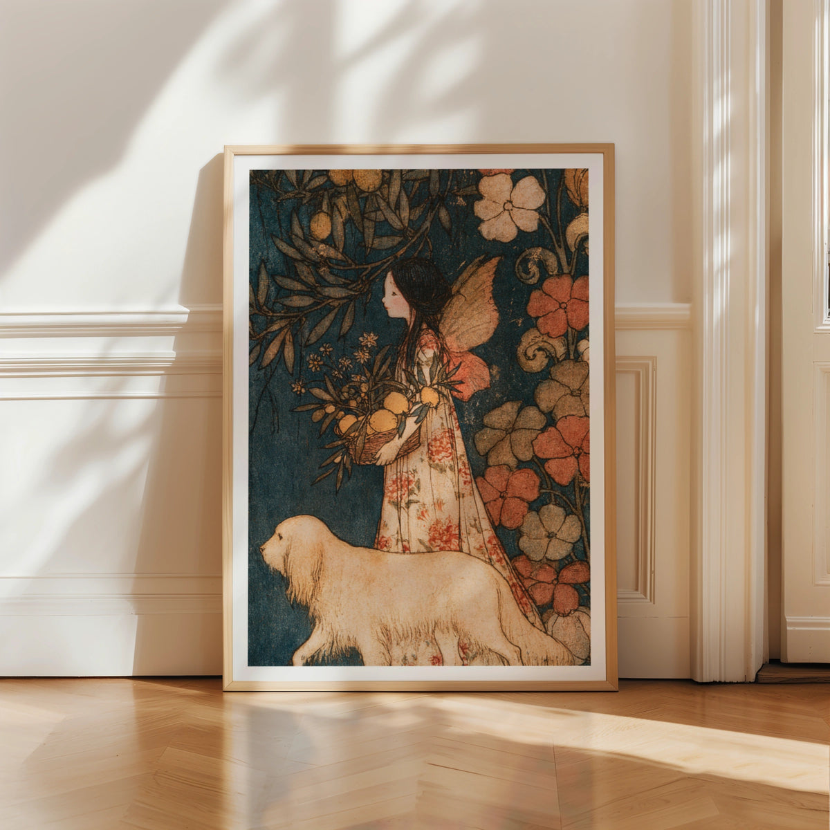 Fairy Girl Print, Classic Folk Art Print, Vintage Floral Garden Wall Art, 