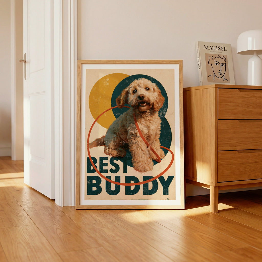 Best Buddy Cockapoo Retro Dog Print, Vintage Style Doodle Wall Art, Dog Lover Gift