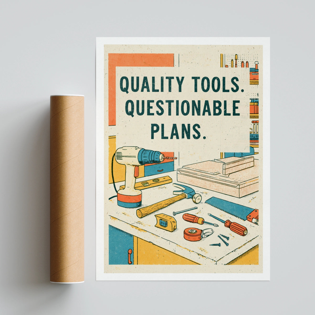 Quality Tools Questionable Plans Retro Poster, Funny Workshop Wall Art Print, Man Cave Gift