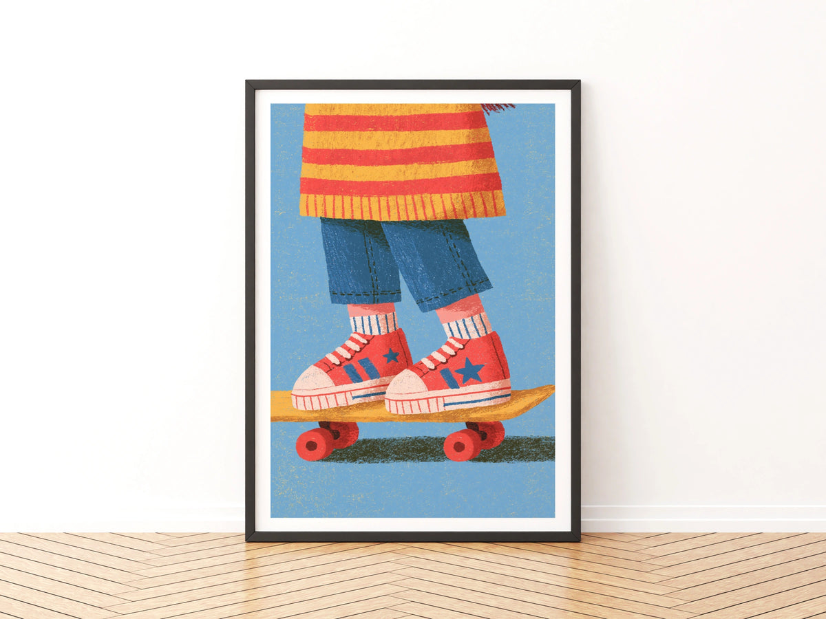 Retro Skateboard Kids Print, Children's Wall Art, Colourful Nursery Poster, Vintage Style