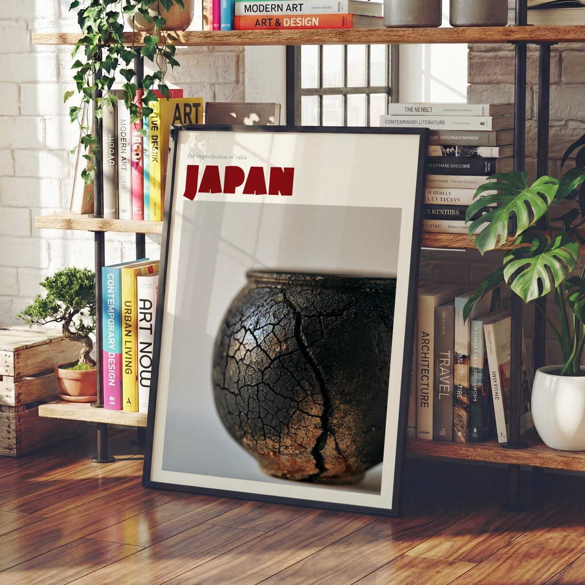 Japan Retro Travel Poster, Raku Pottery Print, Wabi Sabi Wall Art, Japanese Ceramic Decor