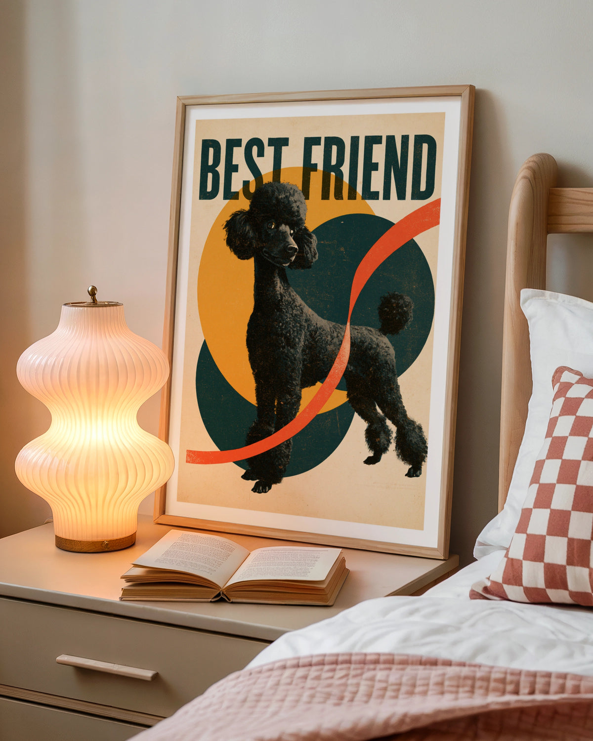 Black Poodle Retro Dog Print, Best Friend Vintage Style Poster, Teal Gold Wall Art